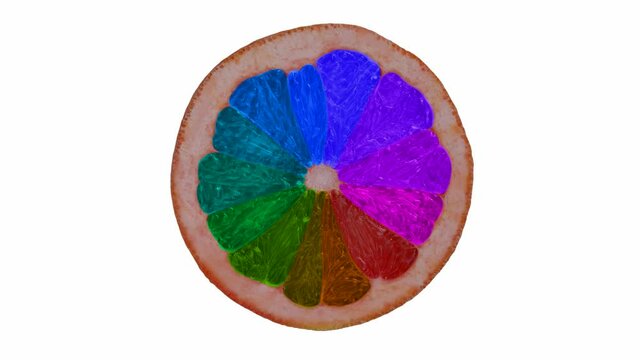 multicolored grapefruit spinning on an isolated background video