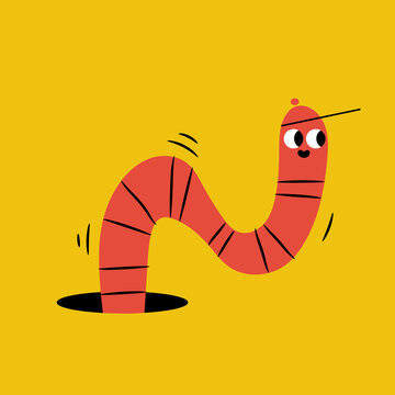 Bugs ABC Earthworm Flat Illustration for Kids Retro Editorial