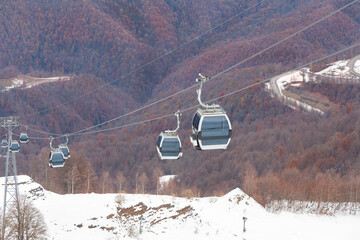 Empty ski slope in winter and blue sky. Prepare your ski slope. 