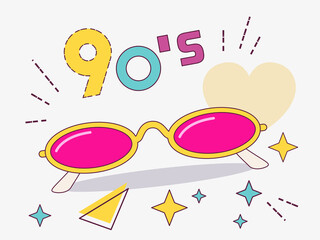 Retro design of narrow sunglasses. Women's and men's accessories collections of the 80's-90's. 
Optics, vintage,
trend. Vector illustration.