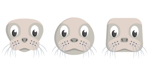 Set of cartoon seals. Different shapes of animal heads.