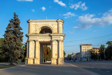 Fototapeta na wymiar The Triumphal arch in Chisinau, Moldova