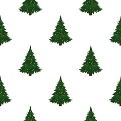 Seamless pattern with a green Christmas tree. Festive background for websites and applications. Suitable for postcards, wrapping paper, books and posters. Vector.