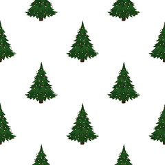Seamless pattern with a green Christmas tree. Festive background for websites and applications. Suitable for postcards, wrapping paper, books and posters. Vector.