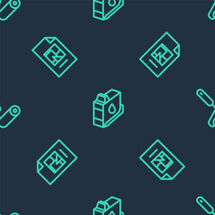 Set line Printer ink cartridge, File document and Paint roller brush on seamless pattern. Vector.