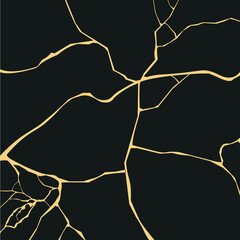 Black marble with gold cracks. Floor tiles. Illustration of stone