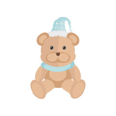 Teddy bear with a blue scarf and hat. Isolated. Vector.