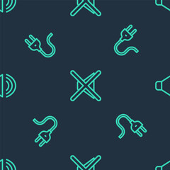 Set line Speaker mute, Electric plug and volume on seamless pattern. Vector.