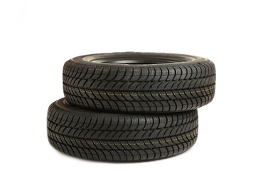 New tires pile isolated on white background