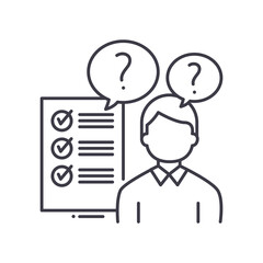 Interview questions icon, linear isolated illustration, thin line vector, web design sign, outline concept symbol with editable stroke on white background.