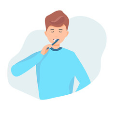 Man brushing his teeth. Vector illustration of a flat design