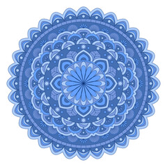 Mandala vector. A symmetrical round blue ornament.