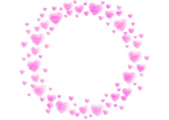 ピンクのハートが集まり大きな丸いフレームを形成する色鉛筆調のイラスト