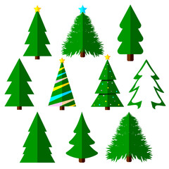 Set icons Christmas tree, Xmas fir symbols, graphic design template, app icons, vector illustration