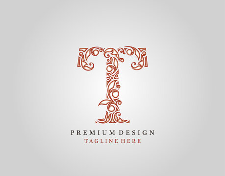 Letter T Luxury logo icon, Elegant flourishes ornament monogram design vector.
