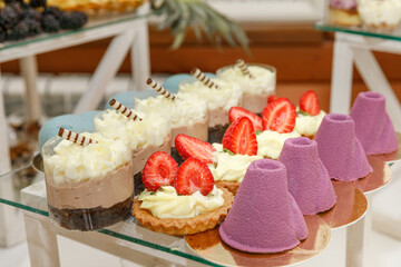 Candy bar. Delicious wedding reception candy bar dessert table