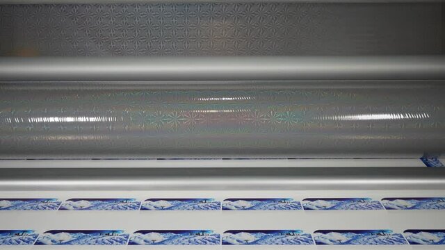 Professional large  Automatic roll  laminating machine with snow glitter film at work