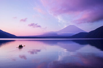 Mt.Fuji and reflection at Lake Motosu in the morning.