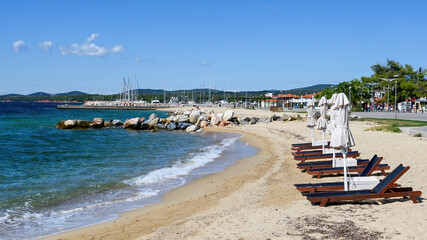 Fototapeta na wymiar Beach on Aegean sea coast in Nikiti, Greece