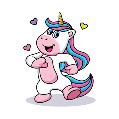 Expression of a cute cartoon unicorn with full confidence