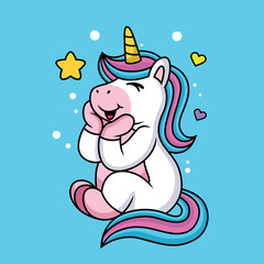 Expression of a cute cartoon unicorn being happy with love © Hadi
