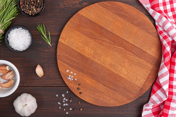 Empty cutting board on wooden table