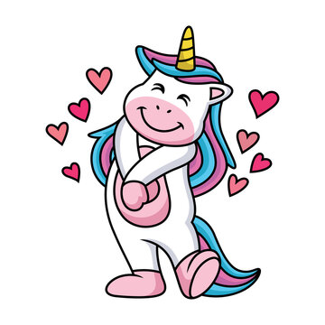 Happy Unicorn Cartoon with Cute Expression and Loves
