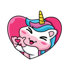 Cute Cartoon Unicorn Expression on Love Background