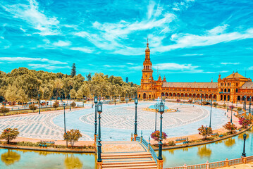 Naklejka premium Square of the Spain is a square in the Maria Luisa Park, in Sevi