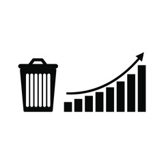Garbage and graph up, black on white background, sign for design, vector illustration