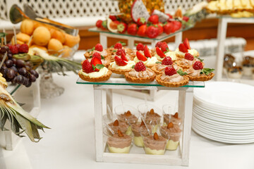 Candy bar. Delicious wedding reception candy bar dessert table
