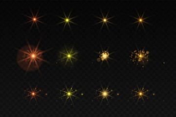 Glow isolated yellow light effect set