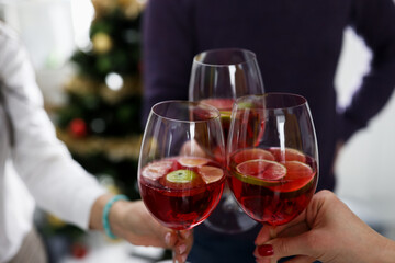 Cocktail glasses are connected together. Celebrating important events
