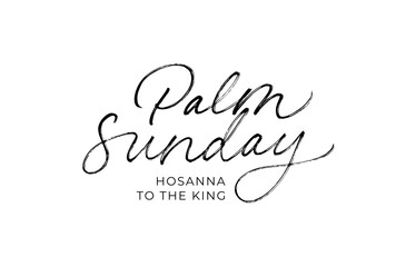 A Christian Palm Sunday religious holiday lettering. Hand drawn vector modern calligraphy. Palm Sunday text handwritten type. Religious holidays illustration isolated on white background. 