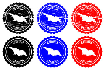 Georgia - rubber stamp - vector, Georgia map pattern - sticker - black, blue and red