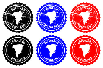 Greenland - rubber stamp - vector, Greenland map pattern - sticker - black, blue and red