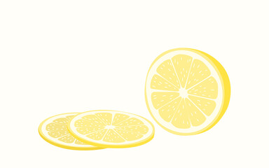 Yellow lemon cut into two slices. Vector flat illustration isolated on white background.