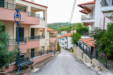 Empty street in Skala Fourkas, Greece