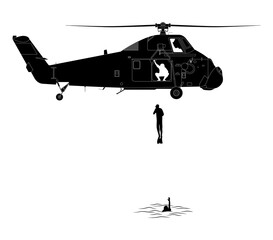 Ein russischer Rettungshubschrauber schwebt über einen Schiffbrüchigen © Guido