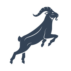 Black zodiac sign Capricorn depicting a goat with huge horn. Side view. Illustration of an astrology sign. Vector flat design icon of a Mountain goat