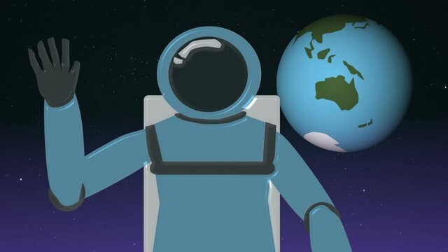 cartoon astronaut waving in space