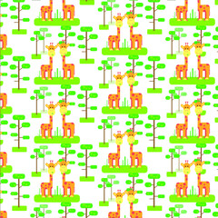 Giraffe and nature pattern illustration . Baby clothes. Children's bed linen. Gift paper.
