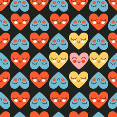 Cute red and blue heart pattern. Valentine's day, love concept. Geometric shaped heart pattern. Repeatable vector design for wrapping, stationery, and fabric. Trendy hand-drawn hearts. Love concept.