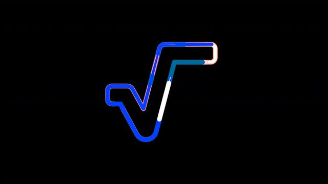 Circles gather in symbol square root. After it crumbles in a line and moves to the camera. Alpha channel black