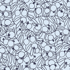 Fototapeta premium Seamless pattern. Pomegranate tree branches with fruit. Outlined vector illustration on light blue background for surface design and other design projects