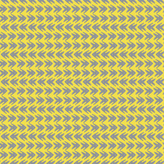 Vector yellow grey tribal style arrow seamless pattern background. Painterly chevrons in horizontal rows weave effect backdrop. Hand drawn design. Dense wicker effect all over print for packaging
