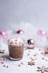 Hot Winter Cocoa with mini marshmallows in pink pastels