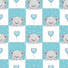 Obraz premium Seamless checked pattern with cute cartoon Teddy bears . Baby print