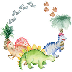 Watercolor cute dinosaurs.