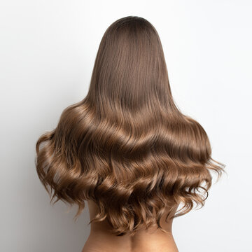 Wavy Blonde Brown Hair Back View. Grey Background